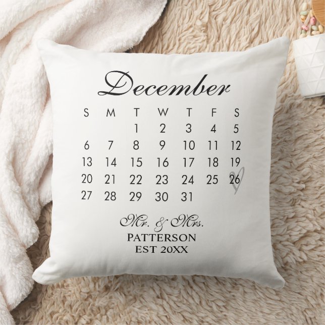 Coussin Date du Mariage du calendrier nouveau (Couverture)
