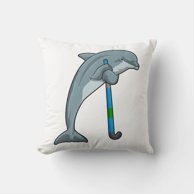 Coussin Dauphin à Hockey avec bâton de hockey (Recto)