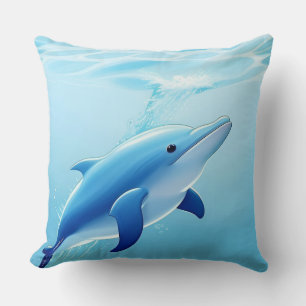 Coussin Dauphin Bleu Mignon Jouant Heureusement dans l'Eau