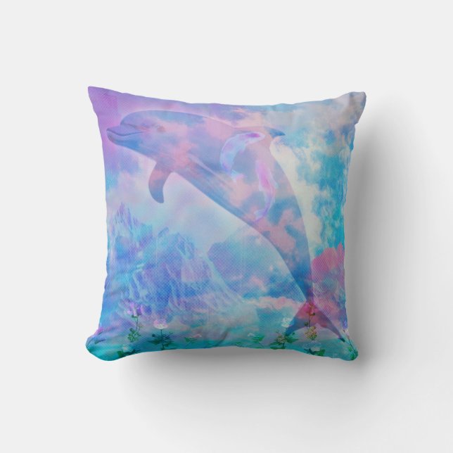 Coussin Dauphin de Vaporwave dans le ciel (Recto)