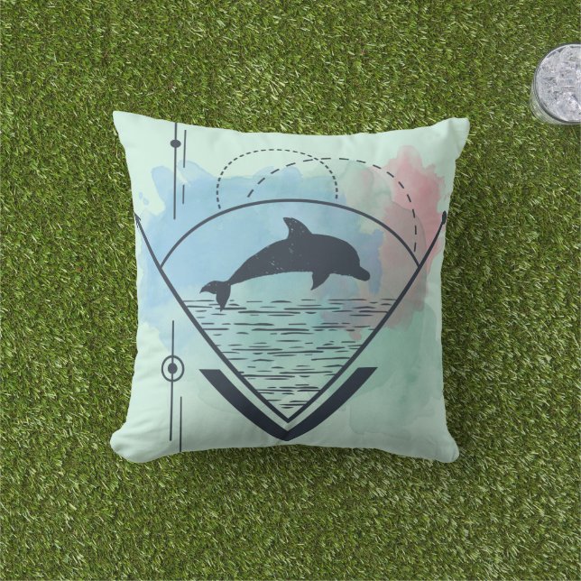 Coussin Dauphin géométrique moderne (Herbe)
