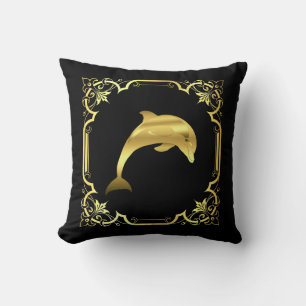 Coussin Dauphin marin sautant silhouette/or/noir