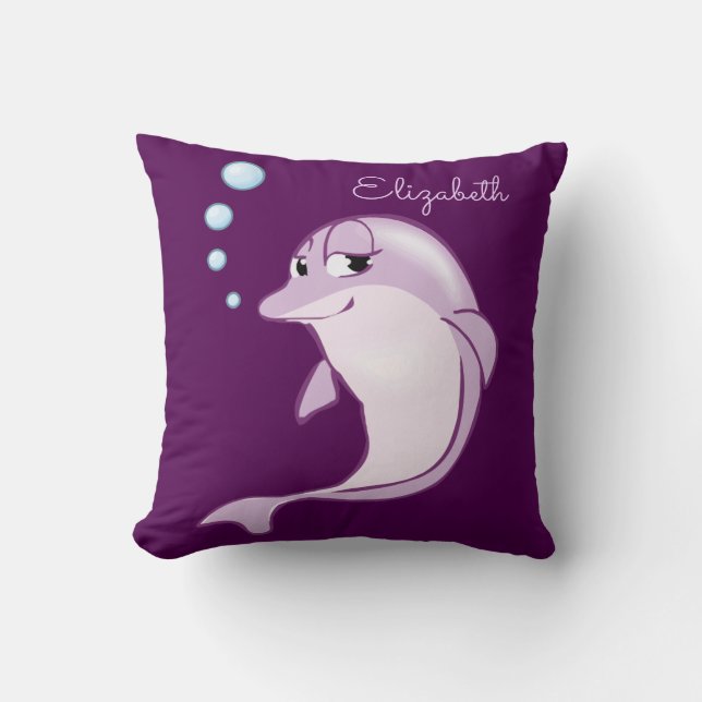 Coussin Dauphin pourpre mignon personnalisé (Recto)