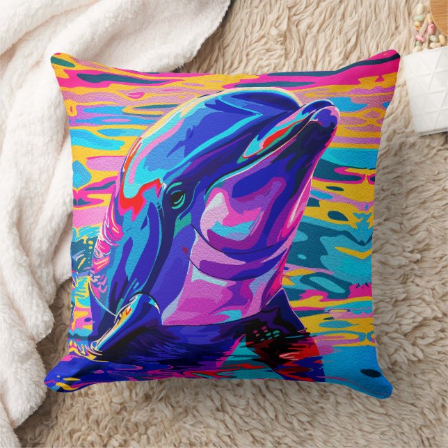 Coussin Dauphin vibrant – Rêve coloré de l'océan (Couverture)