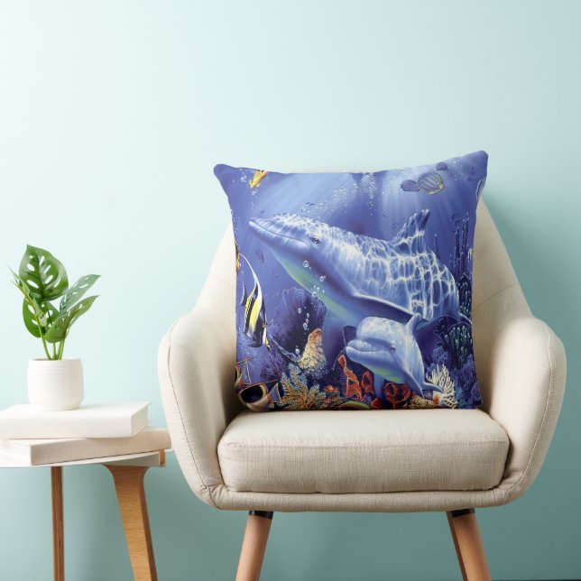 Coussin Dauphins Élégants Sous L'Eau Océan Vie aquatique (Chaise)