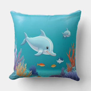 Coussin Dauphins joueurs explorant un récif corallien vibr