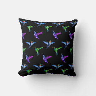 Coussin De beaux colibris sur fond noir