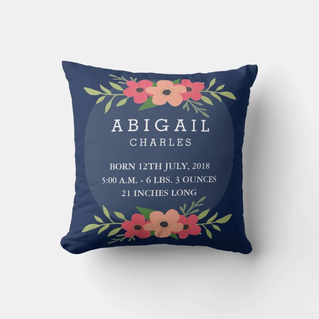Coussin de bébé Floral Baby Stats (Recto)