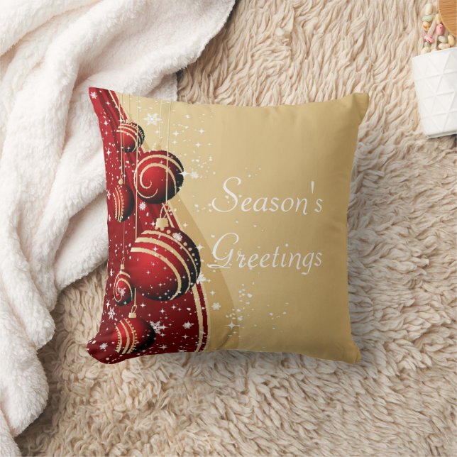 Coussin de Bonnes Fêtes Gold Red Baubles (Couverture)