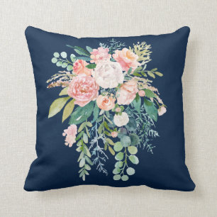 Coussin de bouquet floral bleu Navy