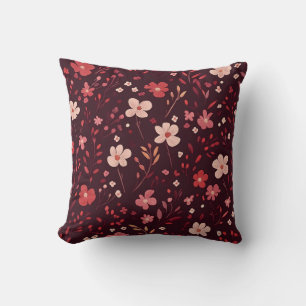 Coussin de Bourgogne avec motif floral rose et bla