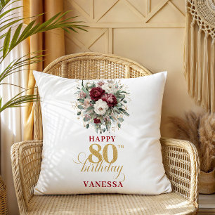 Coussin de cadeau d'anniversaire 80 ans Chic Flora
