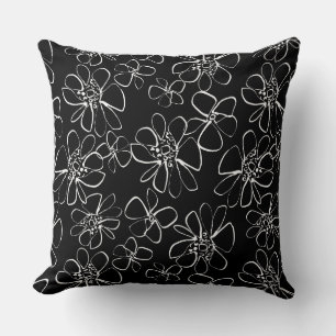 Coussin de canapé floral noir et blanc contemporai