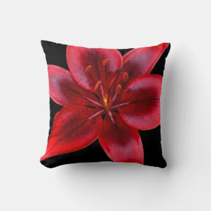 Coussin de Carré de fleurs Lily d'Asie noire et ro