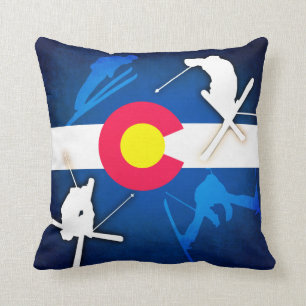 Coussin de carré de grunge de ski de drapeau du