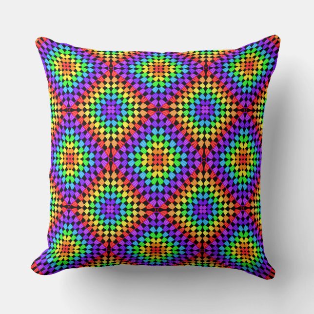 Coussin de carré de mamie d'arc-en-ciel (Recto)