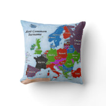 Coussin de carte de l'Europe de noms de famille