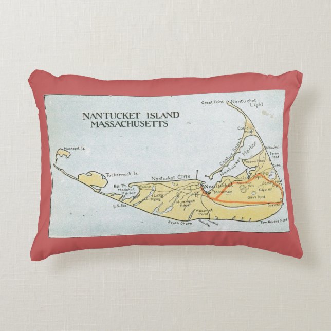 Coussin de carte de Nantucket en rouge de (Devant)