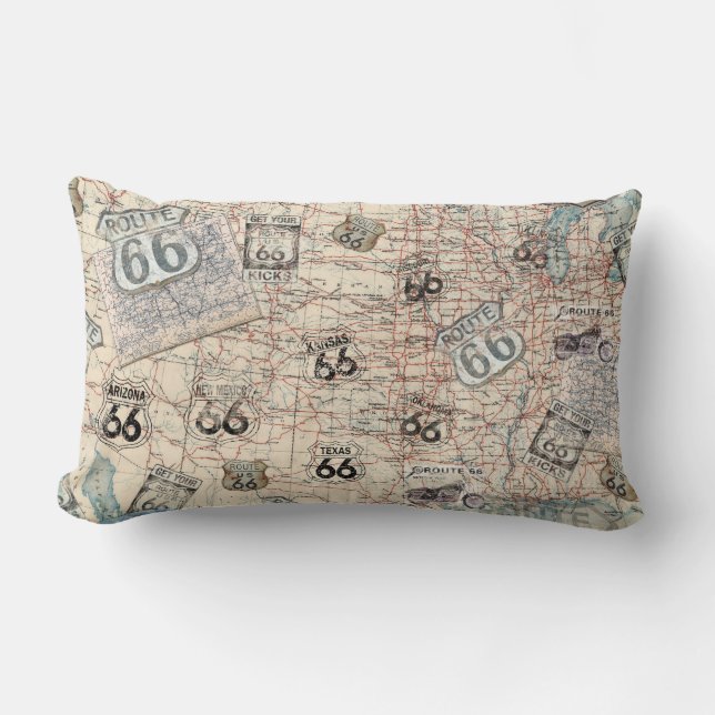 Coussin de carte de route de l'itinéraire 66 (Recto)