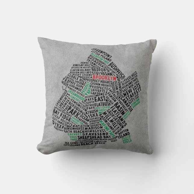 Coussin de carte de typographie de Brooklyn NYC (Recto)