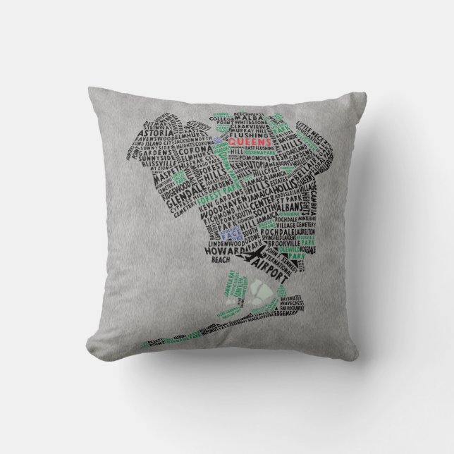 Coussin de carte de typographie du Queens NY (Recto)