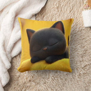 Coussin de chat noir endormi mignon Cadeau pour am