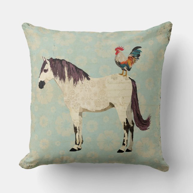 Coussin de cheval blanc et de coq (Recto)