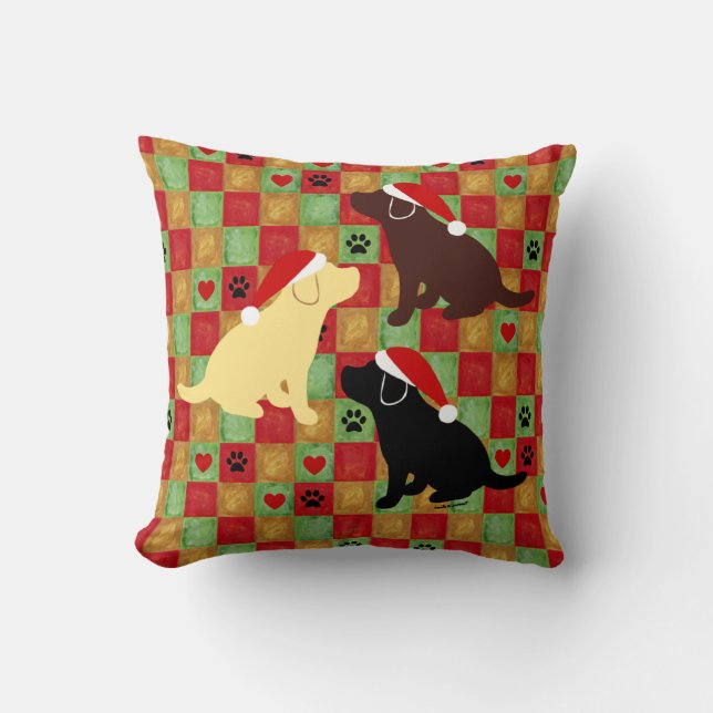Coussin de chiot de Labrador d'édredon de Noël (Recto)