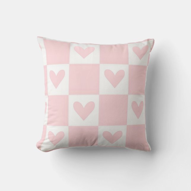 Coussin de coeur - Rose À damiers Rétro - (Recto)