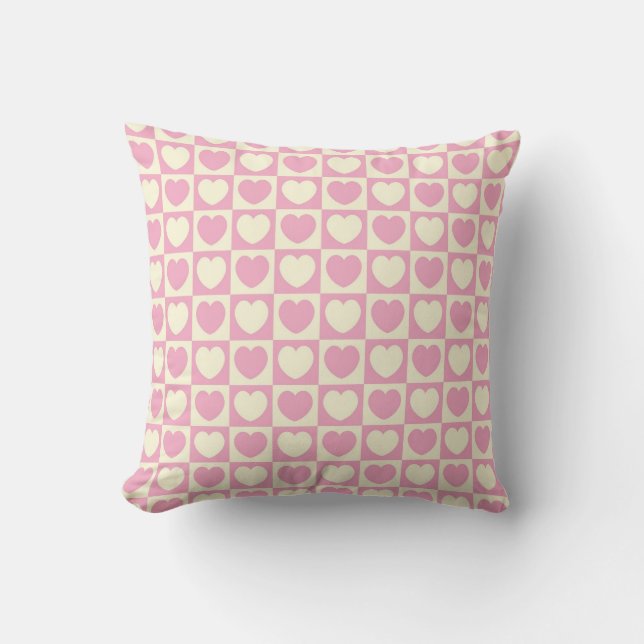 Coussin de coeur rose et blanc réversible (Recto)