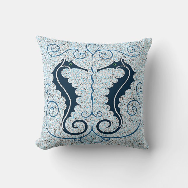 Coussin de conception de deux chevaux de mer Vinta (Recto)