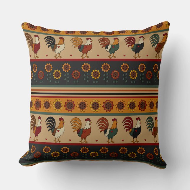 Coussin de coq floral rayé (Recto)