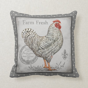 coussin de coq vintage inspiré des gris et des cr