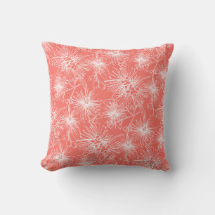 Coussin de corail blanc floral et cerise brosse