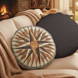 Coussin de coton Rose de la boussole marine Vintag