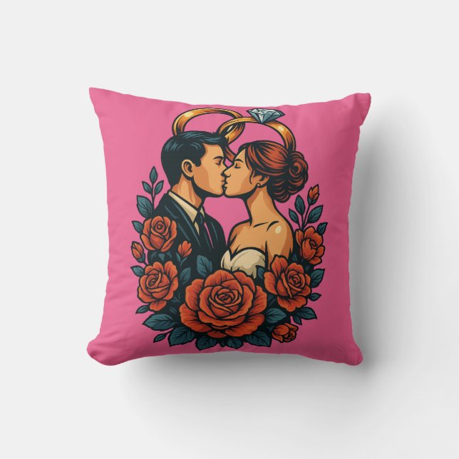 Coussin de couple de mariage romantique (Recto)