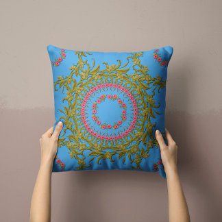 Coussin de couronne de fleurs en bleu ciel
