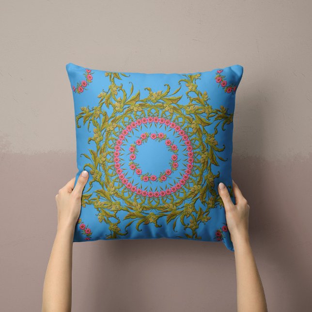 Coussin de couronne de fleurs en bleu ciel (Créateur téléchargé)