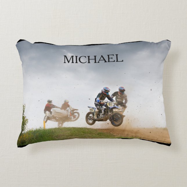 Coussin de course Motocross avec nom d'enfant. (Devant)