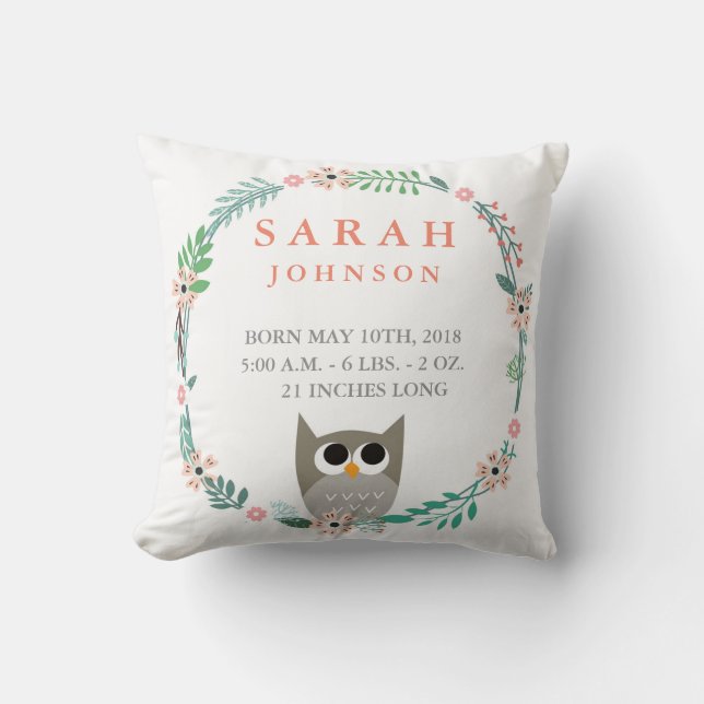Coussin de crèche de hibou de stat de naissance de (Recto)