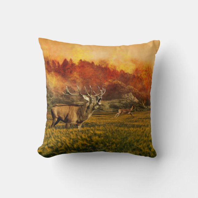 Coussin de décor d'automne de mâle de cerfs (Recto)