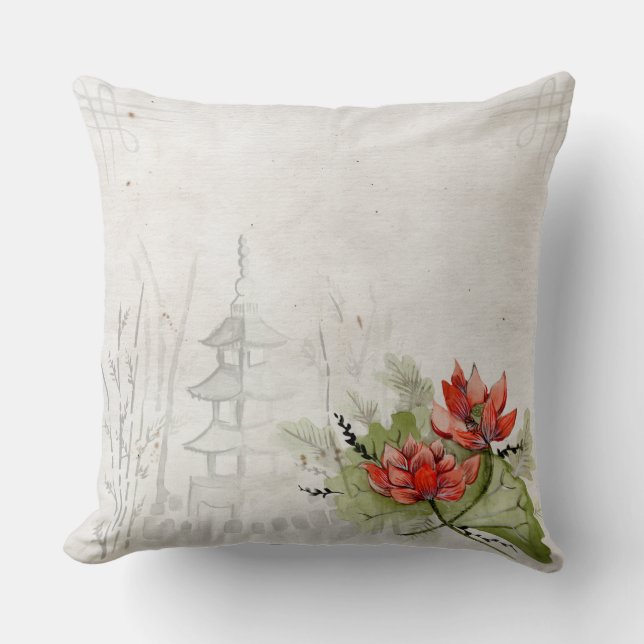 Coussin de décor de fleurs d'Asiatique ou coussin (Recto)
