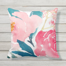 Coussin de décoration extérieur peint rose et sarc