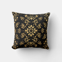 Coussin de décoration noir motif jaune