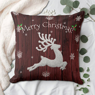 Coussin de décoration Renne de Noël Rustique Rouge