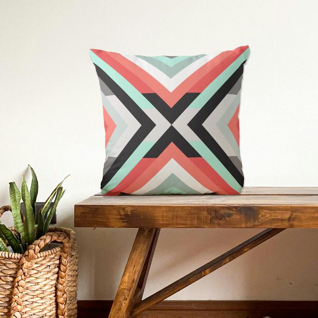 Coussin de design géométrique à la mode Mint Coral (Créateur téléchargé)