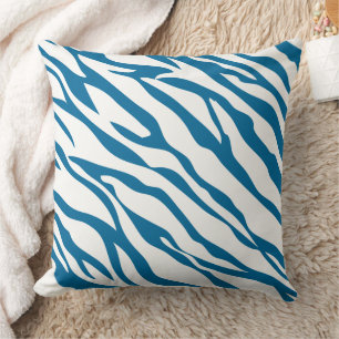 Coussin de design Zebra turquoise et non blanc