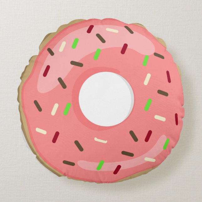 Coussin de doughnut rose et jaune (Devant)
