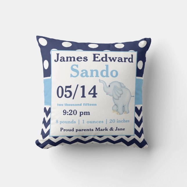 Coussin de faire-part de bébé d'éléphant de bleu (Recto)