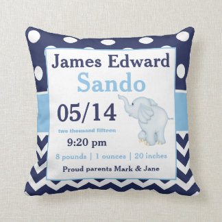 Coussin de faire-part de bébé d'éléphant de bleu